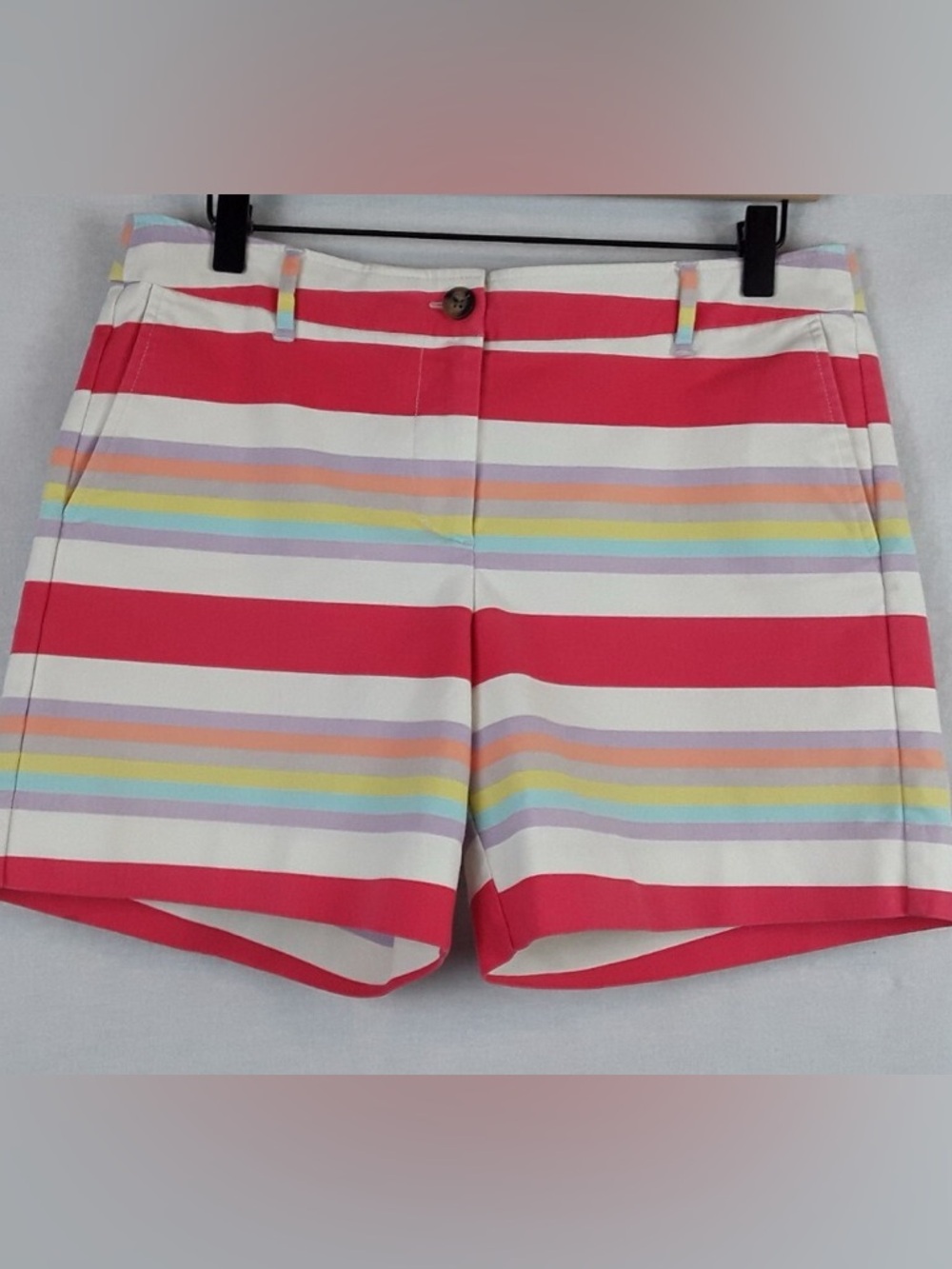 Boden Coral and White Striped Women’s Shorts with Pastel Accents